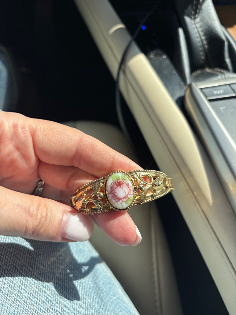 Vintage Goldtone Filigree Bracelet Floral Cameo bangle loveshack fancy style